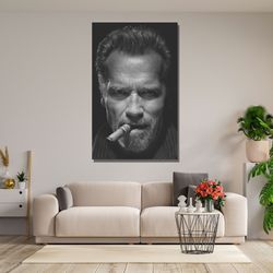 arnold schwarzenegger poster art, arnold schwarzenegger with cigarette print, arnold schwarzenegger canvas wall art prin
