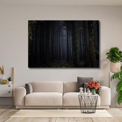 horror black forest trees wall art print, forest poster, forest painting, forest canvas wall art, black canvas wall art