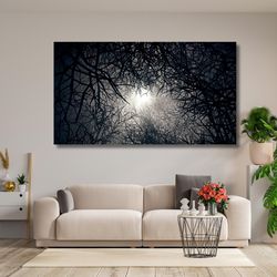 horror black forest trees wall art, nature forest poster, forest painting, forest canvas wall art, black canvas wall art