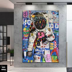 banksy astronaut pop art canvas print, astronaut graffiti, banksy art, street graffiti wall art, banksy astronaut poster