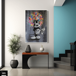 mickey mouse graffiti kinky hair pop art canvas wall art, mickey mouse cartoon poster design, square wall art