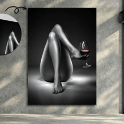 naked women legs wine glass framed canvas painting, black and white print, minimalist art, nude woman canvas print