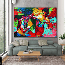 rocky balboa and apollo creed boxing match, leroy neiman art, colorful rocky print high quality canvas art, sports room