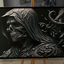 scary grim reaper halloween wall decor, black and white wall art, grim reaper canvas wall art, home decor, office dcor