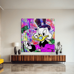 scrooge mcduck pop art canvas wall art, graffiti cartoon design print, square print modern wall art
