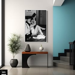 woman drinking champagne canvas, black and white art, vintage wall art, drinking from bottle, bar wall dcor