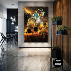 lionel messi wall art, goat canvas art, football wall art, messi wall decor, roll up canvas, stretched canvas art, frame