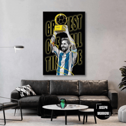 lionel messi wall art, goat, football canvas wall art, messi wall art, roll up canvas, stretched canvas art, framed wall