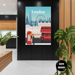 london wall art, red bus canvas art, city wall art, modern room wall decor, roll up canvas, stretched canvas art, framed