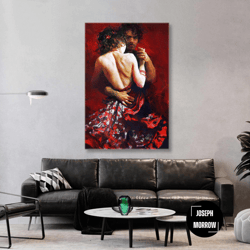 lover wall art, dance canvas art, tango wall art, living room wall decor, roll up canvas, stretched canvas art, framed w