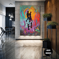 lover wall art, dancing couple canvas art, colorful wall decor, roll up canvas, stretched canvas art, framed wall art pa