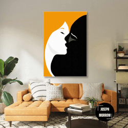 lover wall art, kissing couple canvas art, modern wall decor, roll up canvas, stretched canvas art, framed wall art pain