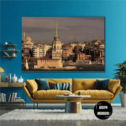 maiden's tower bosphorus view roll up canvas, stretched canvas art, framed wall art painting