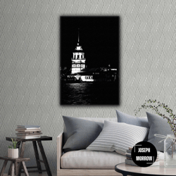 maiden's tower istanbul night landscape roll up canvas, stretched canvas art, framed wall art painting
