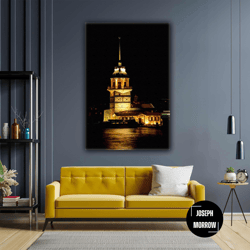 maiden's tower night dark landscape istanbul roll up canvas, stretched canvas art, framed wall art painting