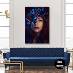 make up wall art, woman canvas art, butterflies wall decor, roll up canvas, stretched canvas art, framed wall art painti