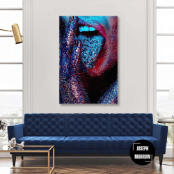 makeup wall art, tongue sticking out canvas art, modern wall decor, roll up canvas, stretched canvas art, framed wall ar
