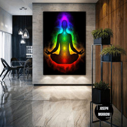 meditation wall art, chakra points canvas art, yoga wall decor, energy art, roll up canvas, stretched canvas art, framed