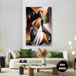 model in white dress abstract cubism roll up canvas, stretched canvas art, framed wall art painting