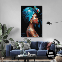 model with ethnic hair accessory and yellow earrings roll up canvas, stretched canvas art, framed wall art painting