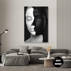 model with half of her face painted white roll up canvas, stretched canvas art, framed wall art painting