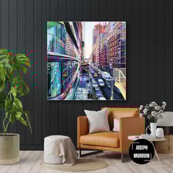 modern city canvas art, city view wall art, roll up canvas, stretched canvas art, framed wall art painting
