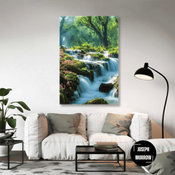 nature wall decor, waterfall wall art, green forest canvas art, roll up canvas, stretched canvas art, framed wall art pa