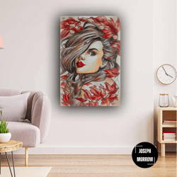 nature woman face model woman leaf roll up canvas, stretched canvas art, framed wall art painting