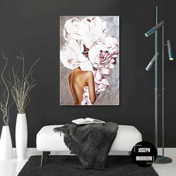 nature woman flower head model woman roll up canvas, stretched canvas art, framed wall art painting