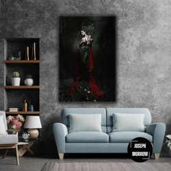 nature woman model woman nude night forest landscape with red shawl roll up canvas, stretched canvas art, framed wall ar