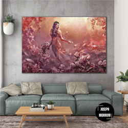 nature woman rose forest landscape roll up canvas, stretched canvas art, framed wall art painting