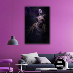 nature woman with purple hair tranquility straw roll up canvas, stretched canvas art, framed wall art painting