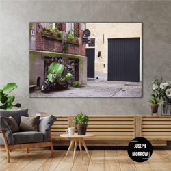 nostaji motorcycle green roll up canvas, stretched canvas art, framed wall art painting
