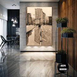 nostalgia city wall art, people walking street canvas art, modern wall decor, roll up canvas, stretched canvas art, fram