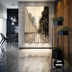 nostalgia city wall art, people walking street reflection canvas art, roll up canvas, stretched canvas art, framed wall