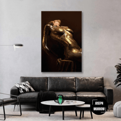 nude wall art, gold glitter detail, sexy woman wall decor, roll up canvas, stretched canvas art, framed wall art paintin
