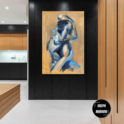 nude wall art, hugging couple canvas art, abstract wall art decor, roll up canvas, stretched canvas art, framed wall art