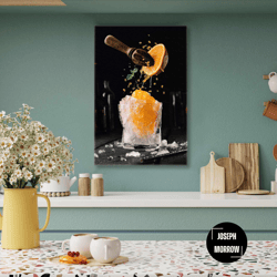 orange wall art, cocktail canvas art, bar wall decor, roll up canvas, stretched canvas art, framed wall art painting