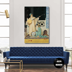 osman hamdi wall art, playing tambourine canvas art, living room wall decor, roll up canvas, stretched canvas art, frame