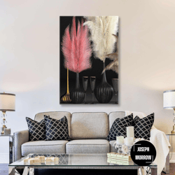 pink and white pampas decorative accessory roll up canvas, stretched canvas art, framed wall art painting