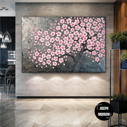 pink cherry blossom tree roll up canvas, stretched canvas art, framed wall art painting