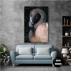 pink flamingo wall art, elegance canvas art, animal wall decor, roll up canvas, stretched canvas art, framed wall art pa