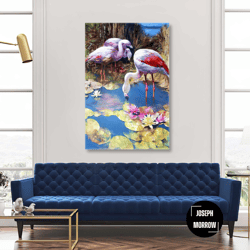 pink flamingo wall art, nature canvas art, living room wall decor, roll up canvas, stretched canvas art, framed wall art
