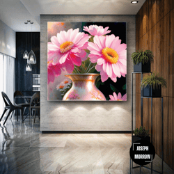 pink flower wall art, flower canvas art, living room wall art, roll up canvas, stretched canvas art, framed wall art pai