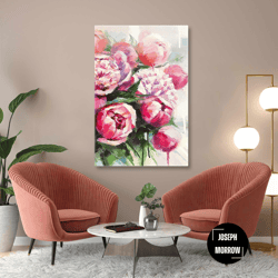 pink flower wall art, living room wall decor, floral canvas art, roll up canvas, stretched canvas art, framed wall art p
