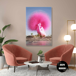 pink hair woman wall art, nature canvas art, modern wall decor, roll up canvas, stretched canvas art, framed wall art pa