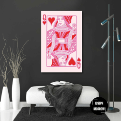 pink playing cards print wall decor, roll up canvas wall art, home and office decor, playful wall art for sale, home and