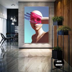 pink skull wall art, surreal canvas art, modern wall decor, roll up canvas, stretched canvas art, framed wall art painti