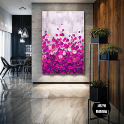 pink small flower wall art, housewarming gift, living room wall decor, roll up canvas, stretched canvas art, framed wall