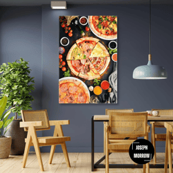 pizza wall art, italian cuisine canvas art, fast food wall art decor, roll up canvas, stretched canvas art, framed wall